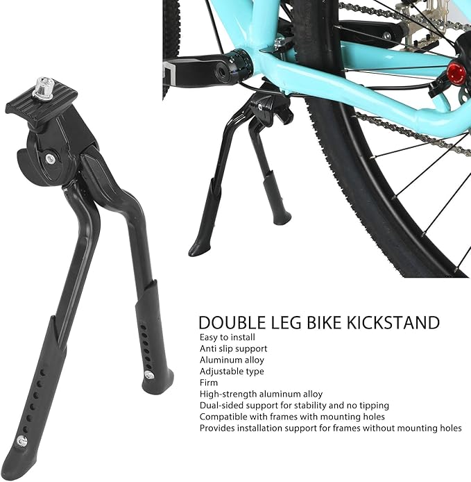 Bike Kickstand, Bike Stand, Double Leg Iron Bicycle Kick Stand for Mountain Bike Road Bicycle, Adjustable Bicycles Bike Kick Stand Support Storage
