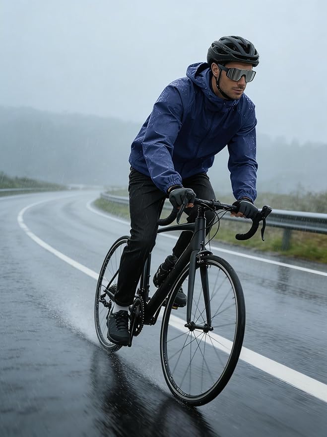 Men's Rain Jacket Windbreaker Waterproof Jacket Raincoat Cycling Running Hiking Gear Hood Lightweight Packable