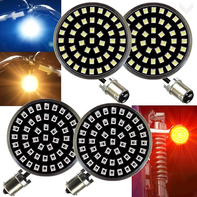 Eagle Lights Generation II Midnight Edition 2 Inch LED Turn Signal Kit with White Running Lights, Front (1157) and Rear Red (1156) for Harley Davidson® Motorcycles