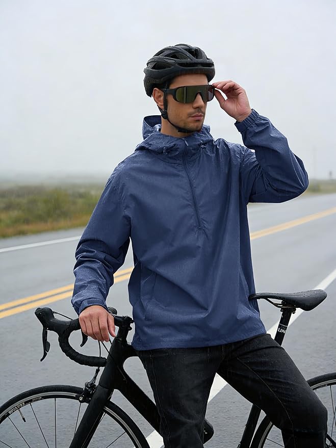 Men's Pullover Rain Jacket Waterproof Windbreaker Lightweight Packable Raincoat for Cycling Running Hiking Golf