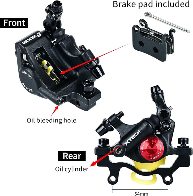 RUJOI Bike Disc Brake Kit, Line Pull Hydraulic Disc Brake Set with Aluminum Oil Pressure Caliper, with 2 Spare Brake Pads for Road Bike, Mountain Bike.