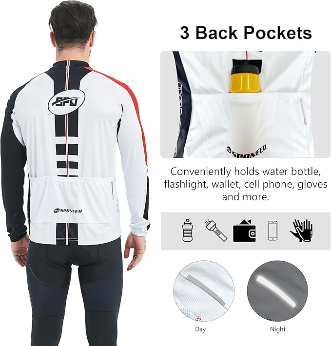 sponeed Cycling Clothes for Men Long Sleeve Mountain Bike Road Bicycle Shirt Jerseys Padded Pants Biking Outfits