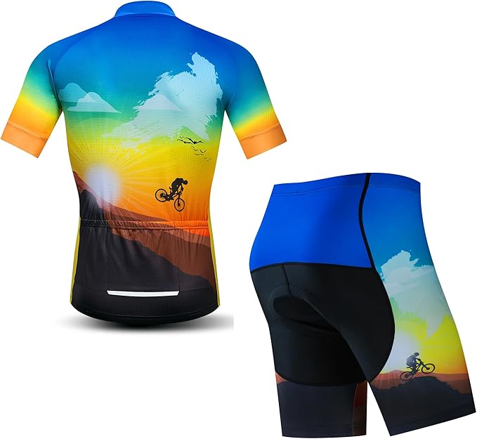 Hotlion Men's Cycling Jersey Sets Gel Pad Summer Bike Clothing Suit Breathable Bike Clothes with 3 Rear Pockets