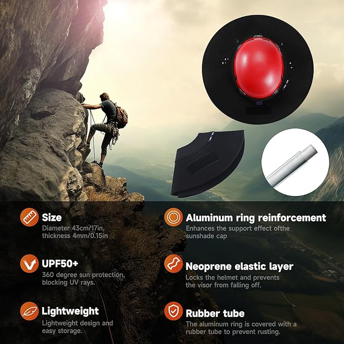 Tontron Removable Climbing Helmet Visor Helmet Brim,Helmet Sunshade,Safety Helmet Sun Hat with Removable Neck Flap and Face Cover(H03)