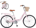 24/26 inch Female Bicycle Single Speed Folding Lady Bike, Durable Steel Frame,Compact Design for Easy Storage and Commuting Multi Color