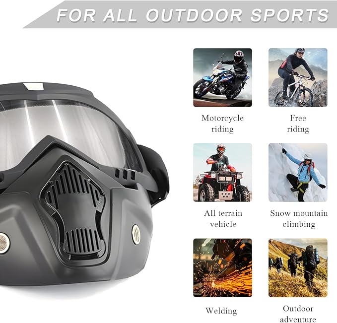 Motorcycle Helmet Goggles, Fog-Proof Goggle Face Protection Mask, Riding Racing Goggles for Men Women (Transparent)