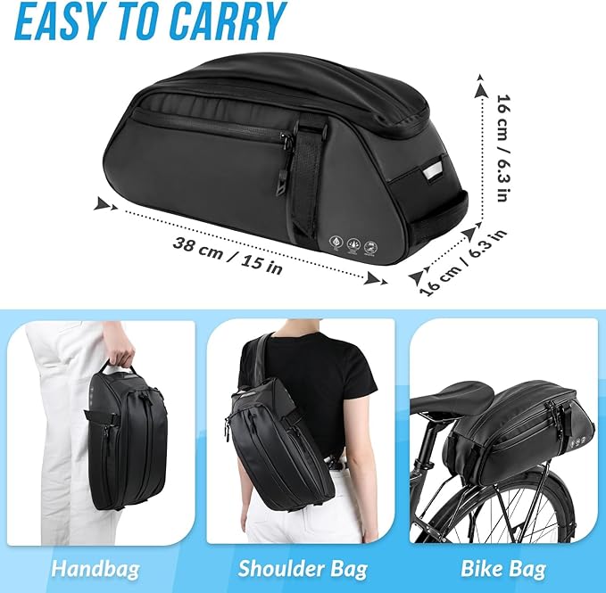 WOTOW Waterproof Rear Bike Rack Bag, Reflective Bike Storage Saddle Bag for Bicycles Rear Rack, 8L Panniers Bike Ebike Trunk Bag Cycling Pounch for Travel Commute