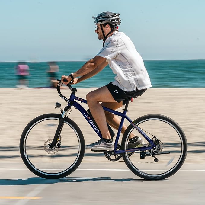 Jasion EB5 Electric Bike for Adults with Peak 1000W Brushless Motor, 40Miles 20MPH Commuting Electric Mountain Bike with 360Wh Removable Battery, 7-Speed, 26" Tires and Front Fork Suspension
