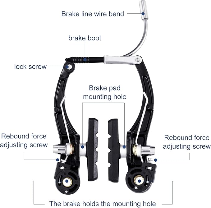 Riakrum 2 Sets Bike Brakes Include 2 Pairs V-type Brakes with 2 Pieces Braking Cables and 4 Pieces Cable End Caps for Mountain Bikes