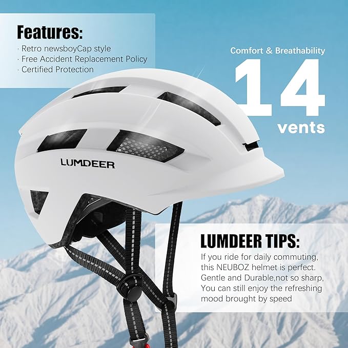 LUMDEER NEUBOZ Hat Bike Helmet for Adults - Certified Bicycle Helmet with Light & Visor, Durable Commuter Ebike Helmet for Men Women