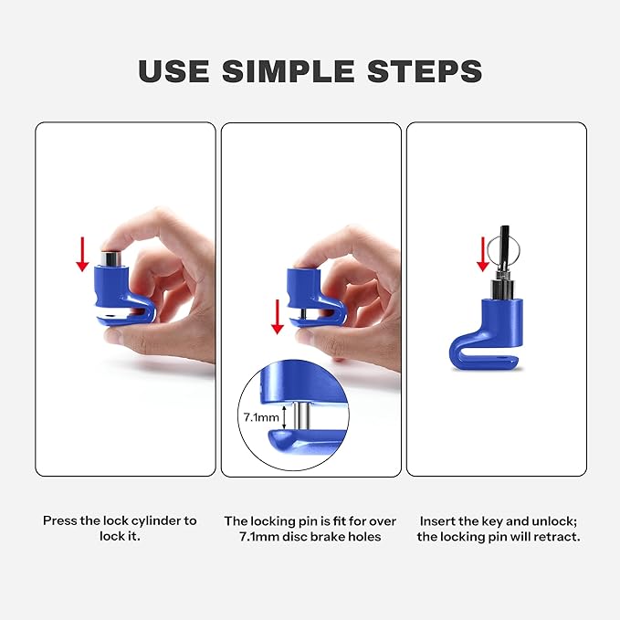 Disc Brake Lock for Motorcycle Accessories Heavy Duty Bike Bicycle Anti Theft Lock Compact Electric Scooter Ebike Powersports Wheel Hover Disc Locks (Blue)
