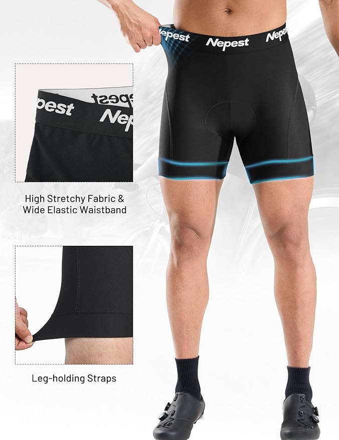 Nepest Mens Cycling Underwear 4D Padded Bike Shorts MTB Liner Mountain Bicycle Tights for Riding