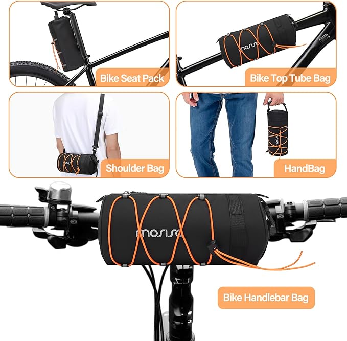 MOSISO Bike Handlebar Bag, Waterproof Bicycle Front Frame Pouch, 2.5L Bike Top Tube Bag Bicycle Roll Storage Pack Cycling Accessories Cylinder Pouch with Shoulder Strap, Black