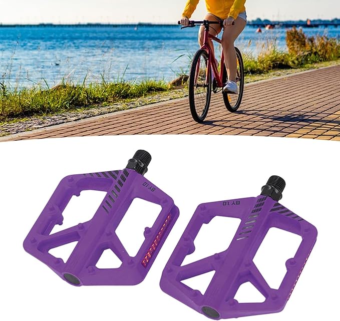 Cycle Pedal Nylon Fiber Enlarged Anti Slip Flat Platform Pedal for Road Mountain Cycle Lightweight Robust Durable Universal Fit 1 Pair (Purple)