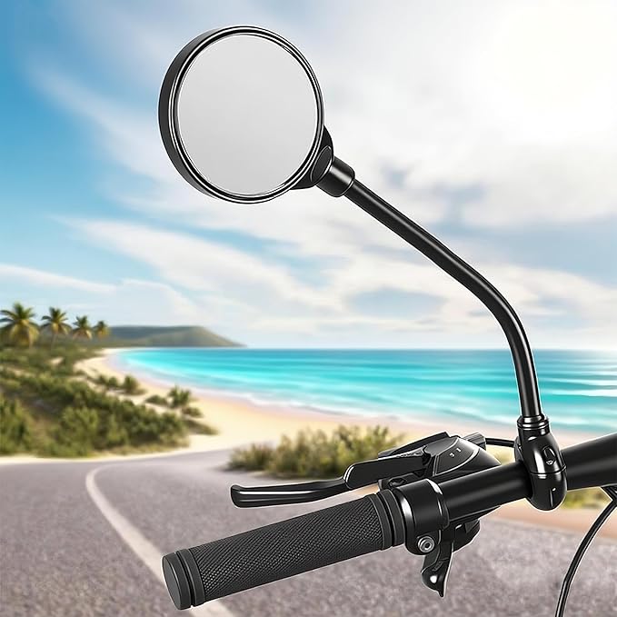 Bike Handlebar Mirror Adjustable Rear View – Bicycle Rearview Mirror with Tool Free Clamp for 22–32mm Handlebars, Wide Angle Cycling Mirror for E Bike Scooter