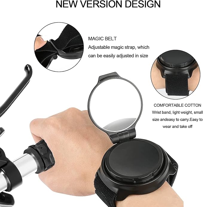 2 Pcs Bicycle Rearview mirror wristband,360° Wristband Bike Rear View Mirrorwrist Guard Cycling Rear View Mirror,Adjustable Road Side Mountain Bike Mirrors Safe Rearview Mirror Accessories