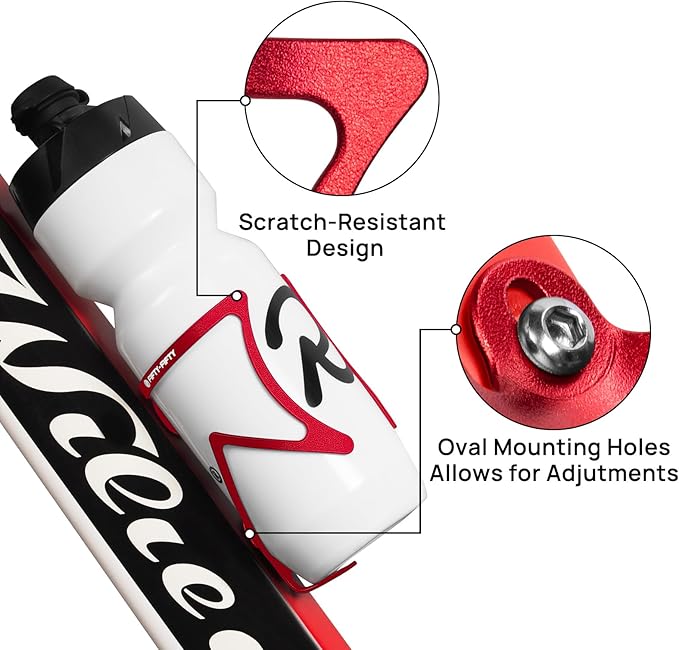 FIFTY-FIFTY Bike Water Bottle Holder, Aluminum Alloy Water Bottle Cage, Lightweight Bicycle Cup Holder Rack with Screws Tool, Universal Bicycle Drink Cage for MTB, Road Bike (Red)