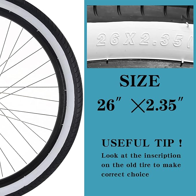 SIMEIQI 26x2.35 20x2.35 Inch Cruiser Beach Bike Tire Black White Wall or Brown Cream Wall Folding Replacement Bicycle Tire for Hybrid City Commuter Trail