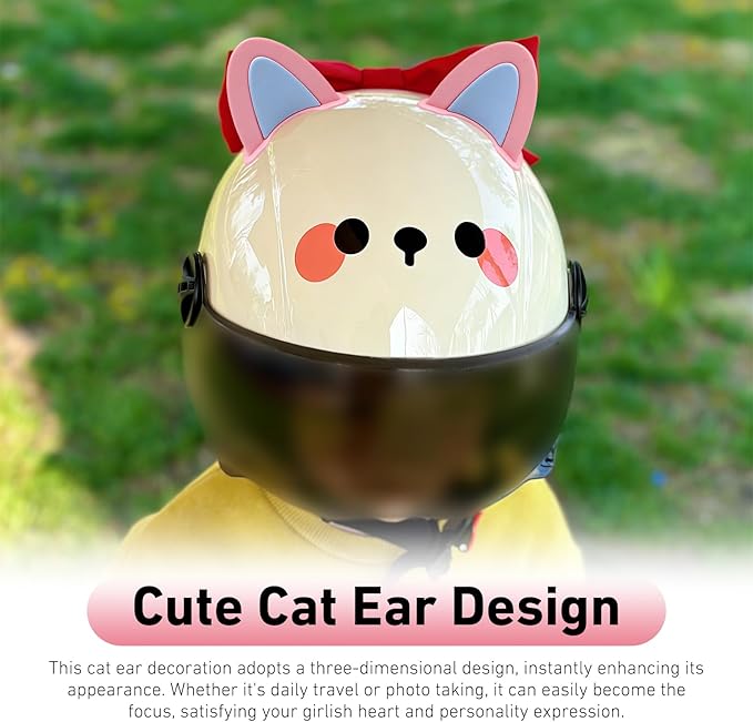 2 Pairs Cute Cat Ears Helmet Decorations, Removable Kitty Ear Stickers, Self Adhesive Kitty Ear Attachments, Universal for Most Bike, Electric Scooter & Motorcycle Helmets (Pink & Blue)