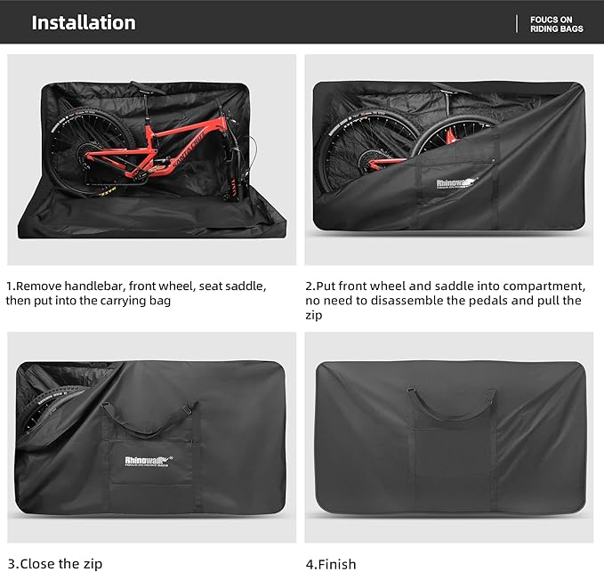 Rhinowalk Bike Transport Bag for 29 Inch Wheel Size Mountain Road Bikes - Waterproof Bicycle Travel Case Foldable Carrier Bag for Train Air Travel (29inch-Black)