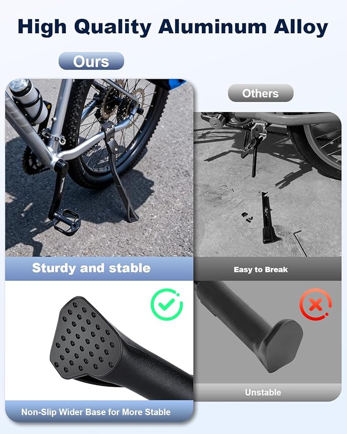 WSDCAM Bike Kickstand for Adult Bike, Adjustable Rear Side Bike Kick Stand for 24”-29" for Bicycles, Aluminum Alloy Sturdy Non-Slip Wider Base Stands For Mountain Bikes, Road Bikes, Cargo bicycle etc.