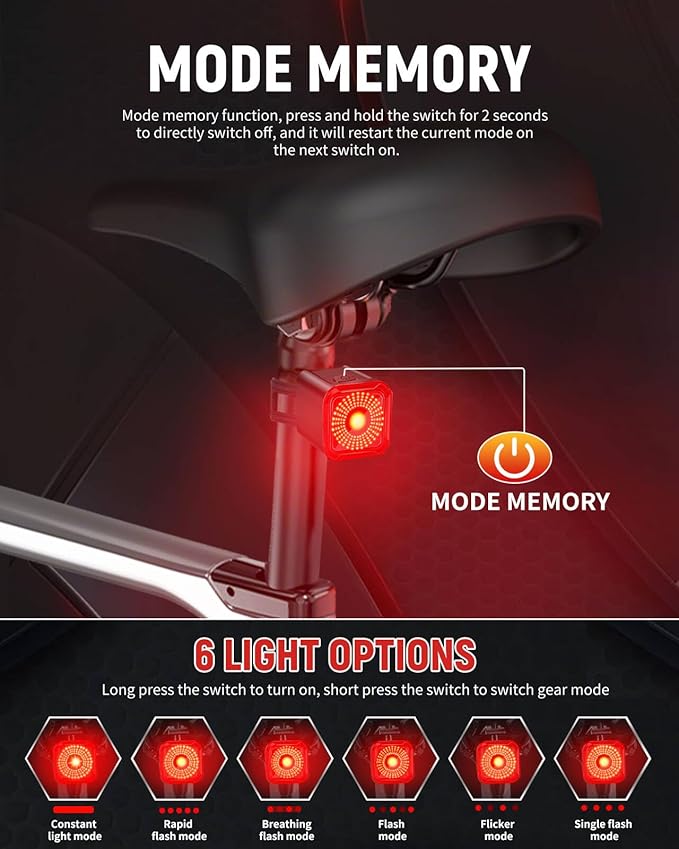 DARKBEAM Bike Tail Light with LED Display Screen, USB-C Rechargeable 6 Light Modes, IP55 Waterproof Bicycle Taillight for Night Riding, Super Bright Rear Bike Light for Road Mountain, 2 Pack