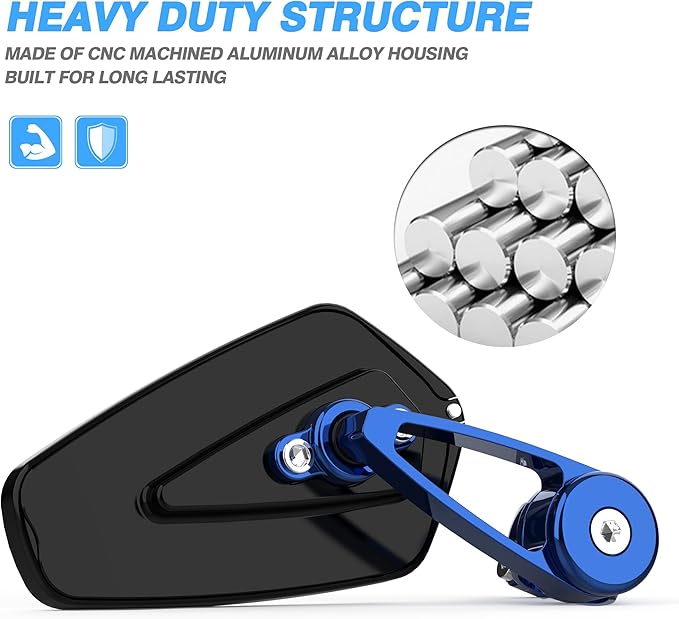 MICTUNING CNC Motorcycle Mirrors - 7/8" (22mm) Bar End Rear View Mirrors Compatible with Most Honda Grom, Yamaha, Kawasaki, Ducati, Suzuki and More - Blue