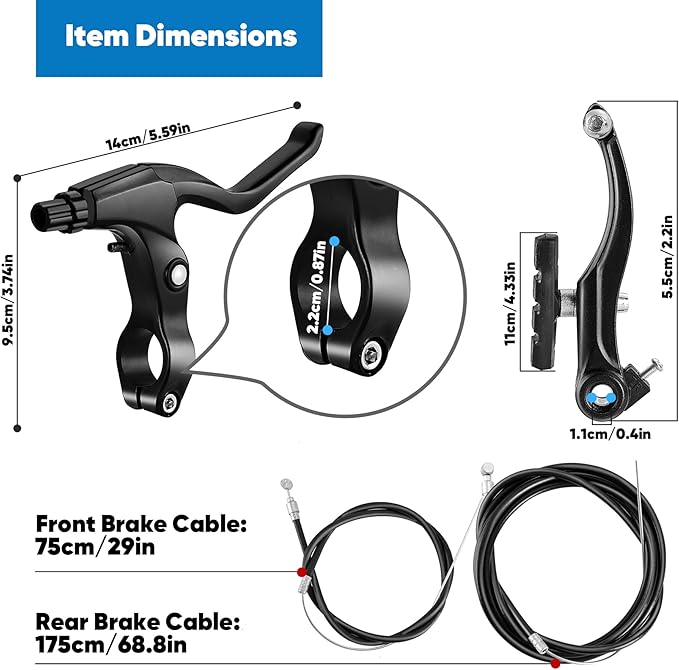 V-Type Bike Brake Set, Complete Universal Bike Front and Rear MTB Brake, Bicycle Brakes, Inner and Outer Cables, Include Brakes Lever Calipers Multi-Tool Wrenches