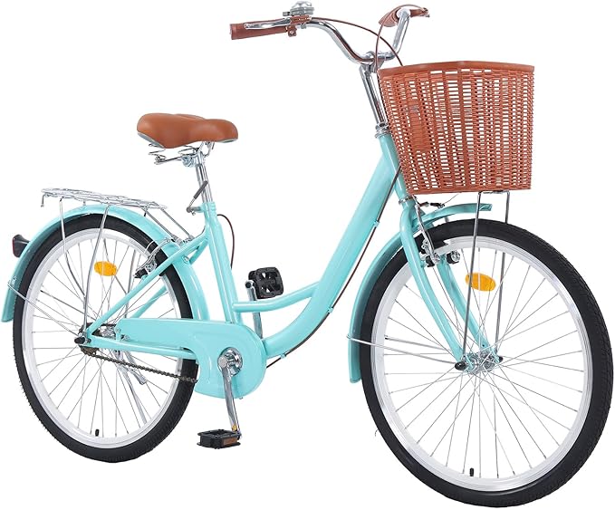 Beach Cruiser Bike, 26 inch Adults Bicycle for Women Single Speed, Cruiser Bikes for Women with Basket & Steel Rack, Women's Bike for Commuting, City Bike for Adults