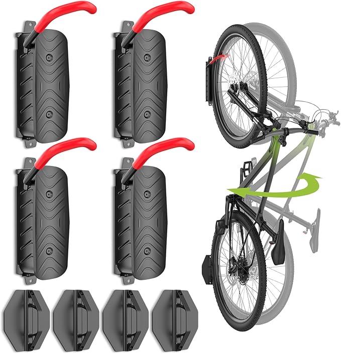 Housolution Swivel Bike Wall Mount [4 Pack], 150° Swivel Holds up to 66lbs Vertical Bike Rack Wall Hanger, Bike Hangers for Garage, Mountain Bike Wall Mounts, Bicyckle Storage Rack for Garage