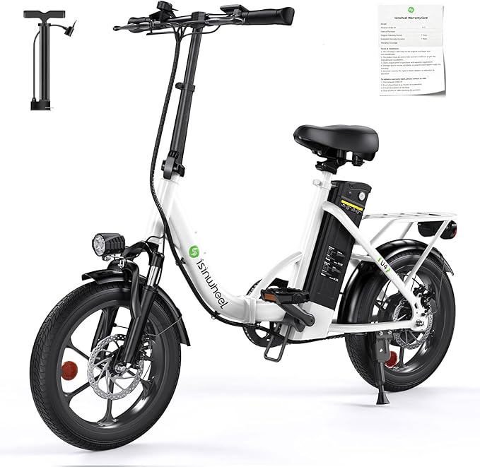 isinwheel U4 16" Folding E Bike for Adults Electric Bike with Suspension, 10.4Ah Battery, 500W Motor, 19mph Top Speed, Step Through Adult Electric Bicycles, Mini Commute Ebike for Adults and Teens