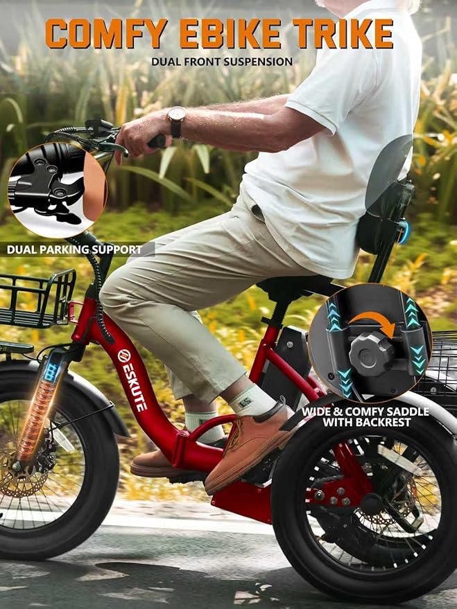 T300 Adults Electric Trike Bike, 1200W Peak Motor & 624Wh Removable Battery,18x3.0 Fat Tire Foldable 3-Wheel E-Bike with Step-Thru Design, Up to 65 Miles, Gift for Parents