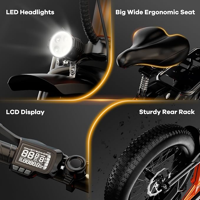 1000W Folding Electric Bike, 48V 20AH Large Removable Battery E Bike, 30+MPH, 80 Miles Max Range, 20" Fat Tire Electric Bike for Adults, Adult Electric Bicycles for Long