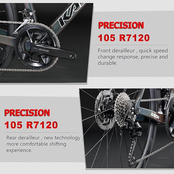 KABON Full Carbon Road Bike,Lightweight 700C Racing Bicycle with 105 R7120 24S Shift Groupset and Hydraulic Disc Brake Bike with Carbon Wheels for Adult