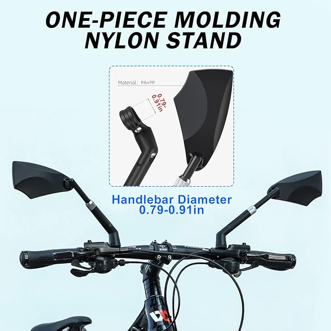 Anti-Glare Handlebar Bike Mirror, Retractable Mirror Rod & 360° HD Adjustable Lens Scratch Resistant, Folding Rear View Mirror Suitable for 20-23mm Handlebar - 1 PAIR