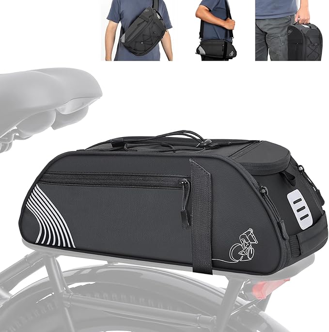 YEEGO DIRECT Bike Rack Bag, 14L Expandable Capacity Bike Bags for Bicycles Rear Rack,Water-resistant Bike Trunk Bag, Bike Panniers Reflective Design, Crossbody Shoulder Bag for Commuting Outings
