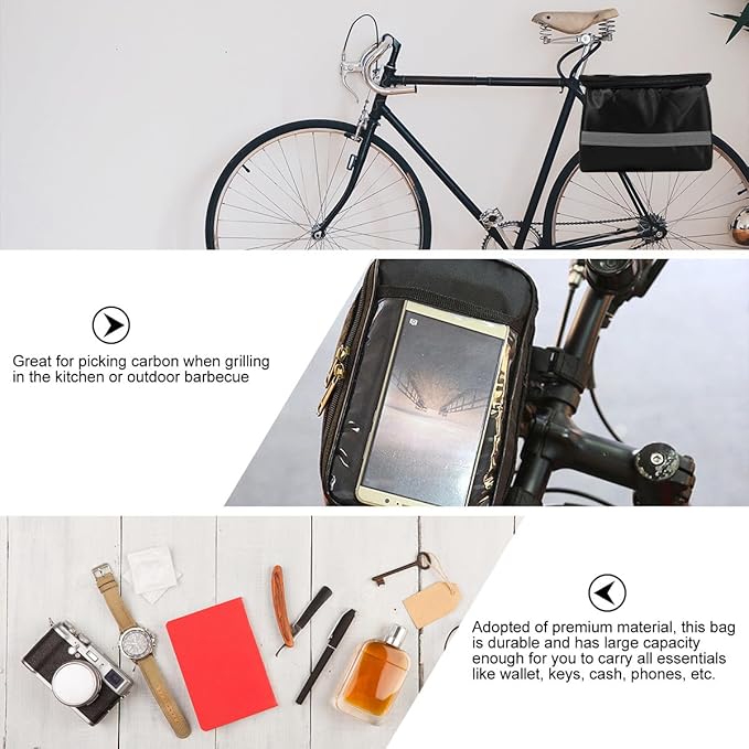 BESTonZON Bike Handlebar Bag and Front Frame Bag Black, Waterproof Cycling Pouch with Multiple Compartments for Road and Foldable Bikes, Convenient Storage for Commuting and Outdoor Riding