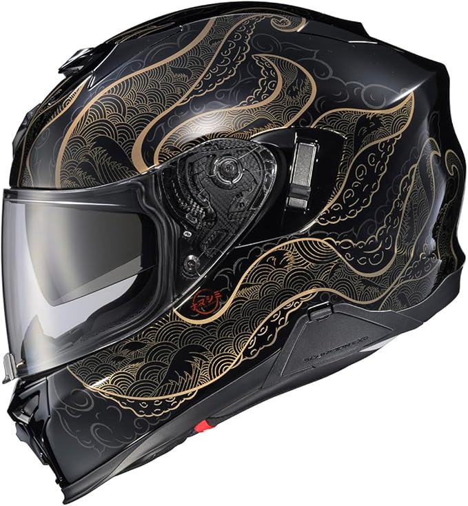 ScorpionEXO T520 Full Face Touring Motorcycle Helmet with Bluetooth Ready Speaker Pockets DOT ECE Approved Nama-Shimi (Black/Gold - X-Large)