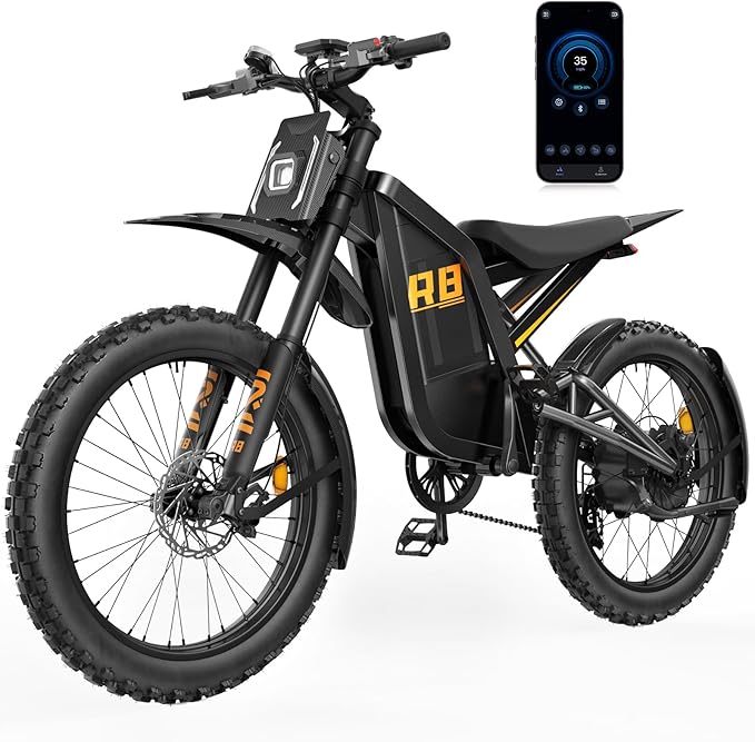 Electric Dirt Bike for Adults, 𝟰𝟬𝟬𝟬𝗪/𝟮𝟬𝟬𝟬𝗪 𝗣𝗲𝗮𝗸 27AH/18.2Ah Off-Road Motorcycle, 35MPH 65+ Mile Range, 19" Fat Tire, Hydraulic Brakes, APP & NFC Control