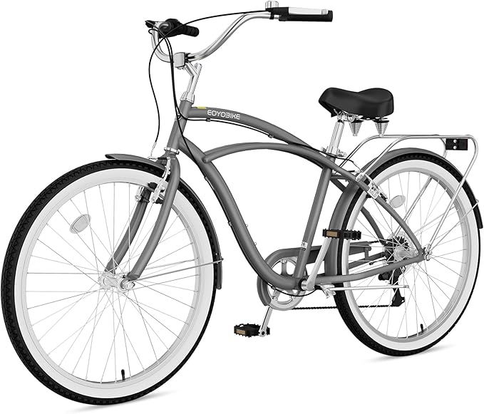 MOPHOTO 24" 26" Adult Bike 7-Speed Beach Cruiser Bike for Adults, Rear Rack, Fenders, Step-Through or Classic Frame