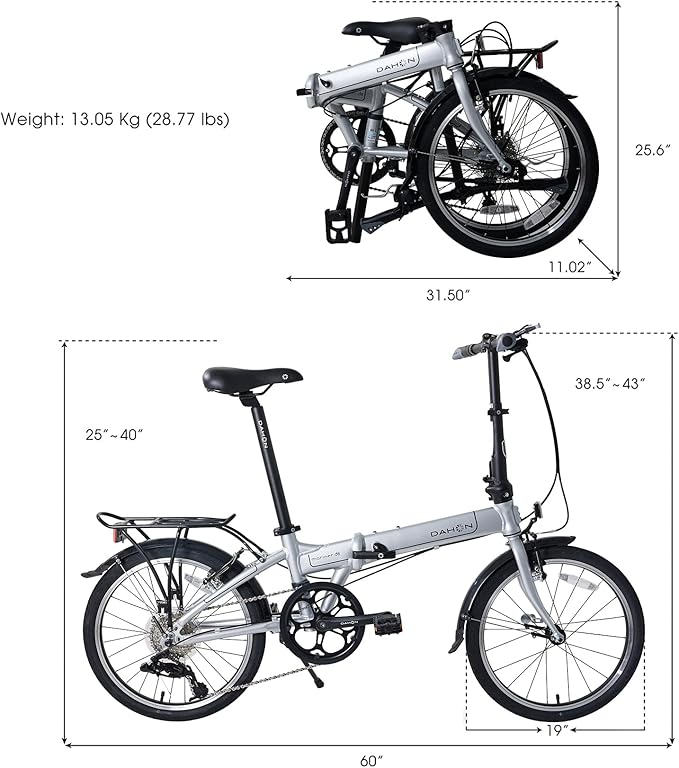 Dahon Mariner D8 Folding Bike, Lightweight Aluminum Frame; 8-Speed Gears; 20” Foldable Bicycle for Adults