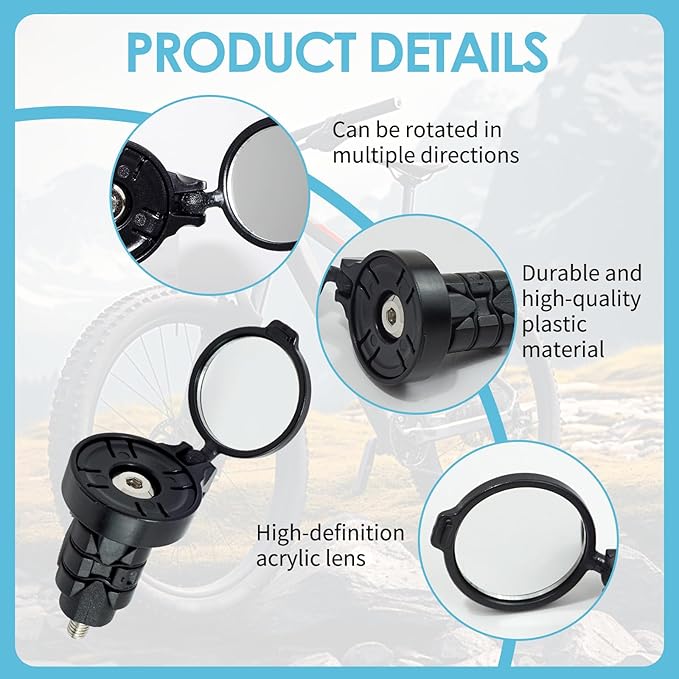 Bike Rear View Mirror for Handlebars, 2 Pack 1.18" Bike Handlebar Mounted Mirror with Allen Wrench - HD Wide View Convex Rearview Mirrors for Mountain Road Bikes