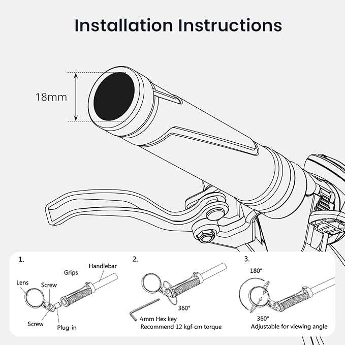 Aventon Handlebar Grip Bike Mirror, rear view mirror with a wide field of view, Easy to install and adjust bike mirror handlebar mount, Safe riding bike accessories
