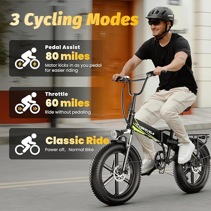 1000W Folding Electric Bike, 48V 20.8AH Large Removable Battery E-Bike, 30+MPH, 80 Miles Max Range, 20" Fat Tire Electric Bike for Adults, Adult Electric Bicycles for Commute