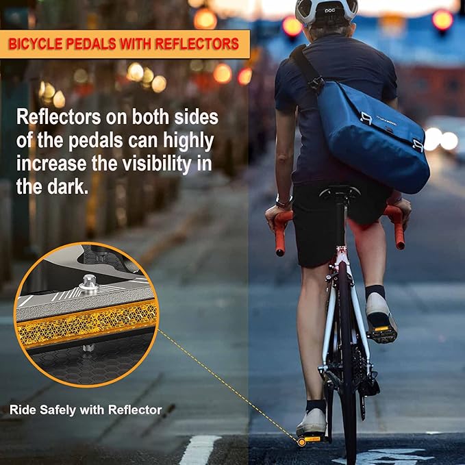 Bike Pedals 9/16 Inch - Bicycle Pedals with Reflectors - 3 Sealed Bearings MTB Pedals Wide Platform Pedals for Mountain Bike, BMX, Road Bike Pedals