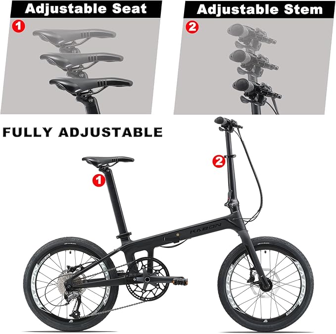 KABON Folding Bike for Adults, Carbon Fiber Mini Compact Folding Bike for Women Commuters City Foldable Bicycle 20inch Wheel
