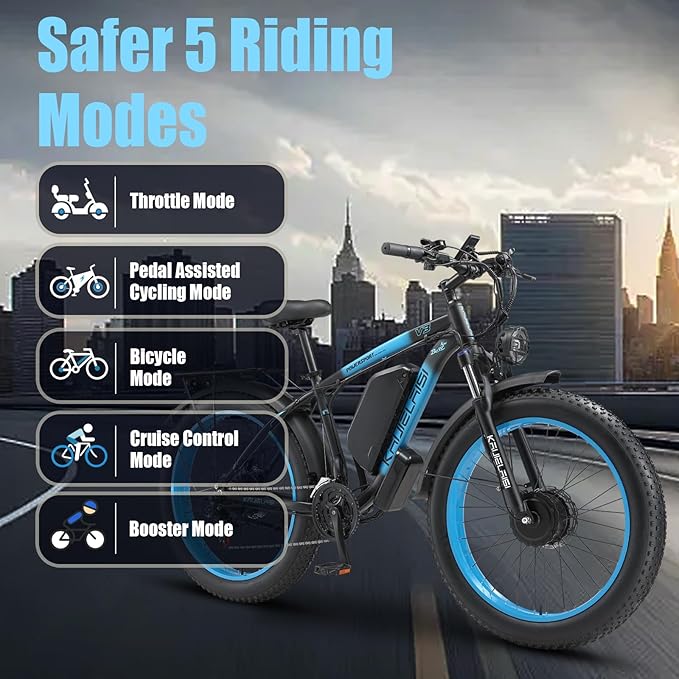 AWD Electric Bike for Adults, Peak 4000W Power 26” Fat Tire Ebike, Dual Motor Electric Bicycles, 48V 22.4AH Removable Battery Fast Dual Hydraulic Brakes 21-Speed All Terrain E-Bikes