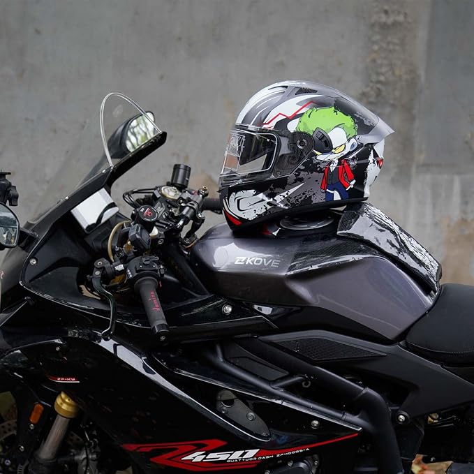 VCOROS Full Face Dual Visor Motorcycle Helmet for Adults Motorbike Street Bike Racing Helmets X9 DOT Approved with Black Visor