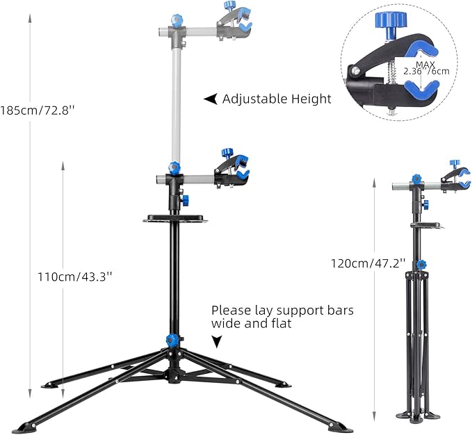 ROCKBROS Bike Repair Stand Bicycle Maintenance Rack Bike Stand for Maintenance Height Adjustable Foldable Bike Repair Mechanic Stand with Tool Tray for Mountain Road Bikes