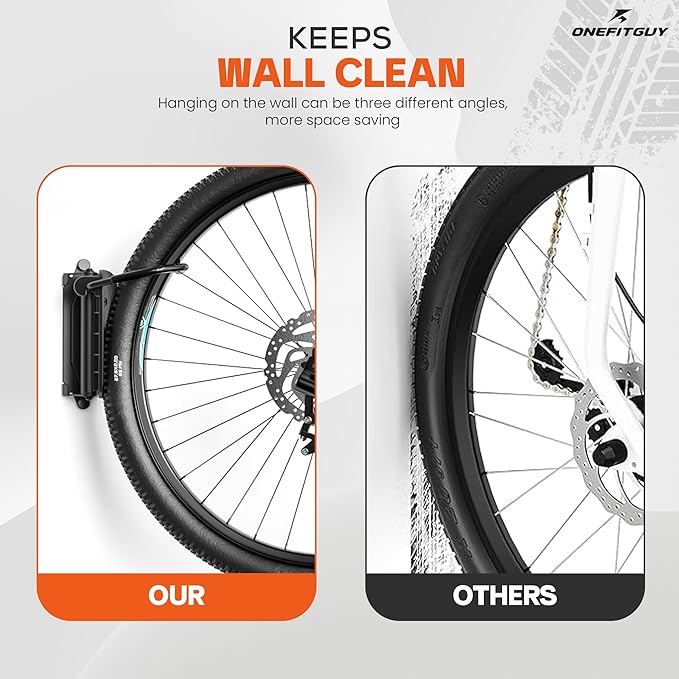 Foldable Bike Rack 2-Pack, Space Saving Vertical Bike Wall Mount with Adjustable 150° Rotating Hanger, Easy Garage, Indoor, or Shed Installation